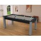 Billard Arizona 7 pieds convertible en table à manger 8 personnes Coloris noir grainé tapis gris De Faugères