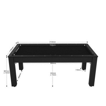 Billard Arizona 7 pieds convertible en table à manger 8 personnes Coloris noir grainé tapis noir De Faugères A006A021A033A073