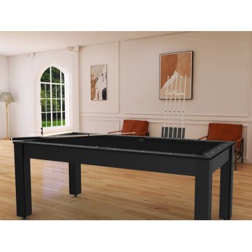Billard Arizona 7 pieds convertible en table à manger 8 personnes Coloris noir grainé tapis noir De Faugères A006A021A033A073