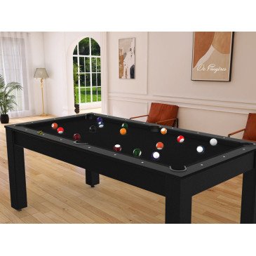 Billard Arizona 7 pieds convertible en table à manger 8 personnes Coloris noir grainé tapis noir De Faugères A006A021A033A073
