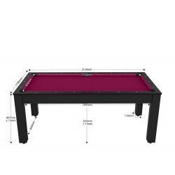 Billard Arizona 7 pieds convertible en table à manger 8 personnes Coloris noir grainé tapis prune De Faugères