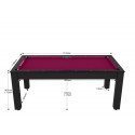 Billard Arizona 7 pieds convertible en table à manger 8 personnes Coloris noir grainé tapis prune De Faugères