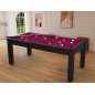 Billard Arizona 7 pieds convertible en table à manger 8 personnes Coloris noir grainé tapis prune De Faugères