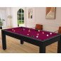 Billard Arizona 7 pieds convertible en table à manger 8 personnes Coloris noir grainé tapis prune De Faugères