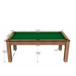 Billard Arizona 7 pieds convertible en table à manger 8 personnes Coloris hêtre boisé tapis vert De Faugères