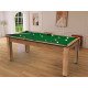 Billard Arizona 7 pieds convertible en table à manger 8 personnes Coloris hêtre boisé tapis vert De Faugères A007A017A029A077