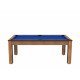 Billard Arizona 7 pieds convertible en table à manger 8 personnes Coloris hêtre boisé tapis bleu De Faugères A007A018A030A077