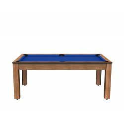 Billard Arizona 7 pieds convertible en table à manger 8 personnes Coloris hêtre boisé tapis bleu De Faugères A007A018A030A077