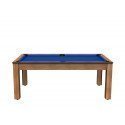 Billard Arizona 7 pieds convertible en table à manger 8 personnes Coloris hêtre boisé tapis bleu De Faugères A007A018A030A077