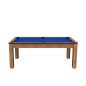 Billard Arizona 7 pieds convertible en table à manger 8 personnes Coloris hêtre boisé tapis bleu De Faugères