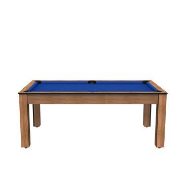 Billard Arizona 7 pieds convertible en table à manger 8 personnes Coloris hêtre boisé tapis bleu De Faugères A007A018A030A077