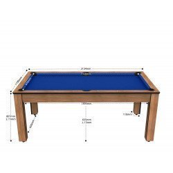 Billard Arizona 7 pieds convertible en table à manger 8 personnes Coloris hêtre boisé tapis bleu De Faugères