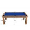 Billard Arizona 7 pieds convertible en table à manger 8 personnes Coloris hêtre boisé tapis bleu De Faugères