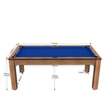 Billard Arizona 7 pieds convertible en table à manger 8 personnes Coloris hêtre boisé tapis bleu De Faugères A007A018A030A077