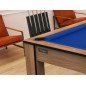 Billard Arizona 7 pieds convertible en table à manger 8 personnes Coloris hêtre boisé tapis bleu De Faugères