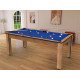 Billard Arizona 7 pieds convertible en table à manger 8 personnes Coloris hêtre boisé tapis bleu De Faugères A007A018A030A077