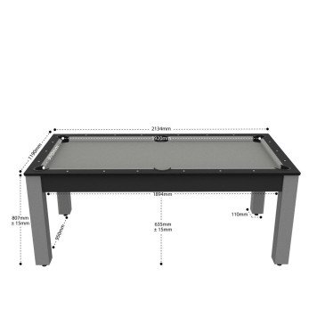 Billard Arizona 7 pieds convertible en table à manger 8 personnes Coloris carbone tapis gris De Faugères A008A020A032A076