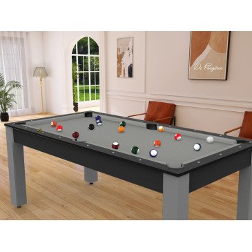 Billard Arizona 7 pieds convertible en table à manger 8 personnes Coloris carbone tapis gris De Faugères A008A020A032A076