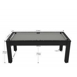 Billard Arizona 7 pieds convertible en table à manger 8 personnes Coloris noir grainé tapis gris De Faugères