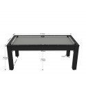Billard Arizona 7 pieds convertible en table à manger 8 personnes Coloris noir grainé tapis gris De Faugères