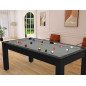 Billard Arizona 7 pieds convertible en table à manger 8 personnes Coloris noir grainé tapis gris De Faugères