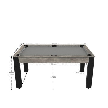 Billard Texas 6 pieds convertible en table à manger 6 personnes Coloris industriel tapis gris De Faugères A009A026A038A073