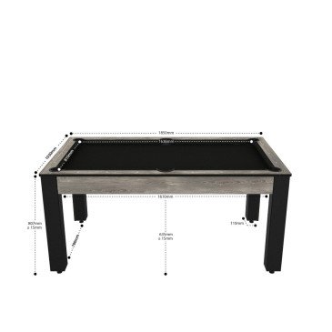 Billard Texas 6 pieds convertible en table à manger 6 personnes Coloris industriel tapis noir De Faugères A009A027A039A073