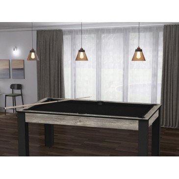 Billard Texas 6 pieds convertible en table à manger 6 personnes Coloris industriel tapis noir De Faugères A009A027A039A073