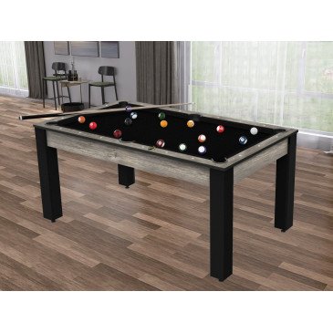 Billard Texas 6 pieds convertible en table à manger 6 personnes Coloris industriel tapis noir De Faugères A009A027A039A073