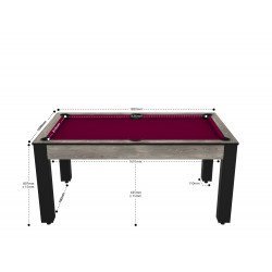 Billard Texas 6 pieds convertible en table à manger 6 personnes Coloris industriel tapis prune De Faugères