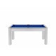 Billard Texas 6 pieds convertible en table à manger 6 personnes Coloris blanc boisé tapis bleu De Faugères A010A024A036A075