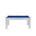 Billard Texas 6 pieds convertible en table à manger 6 personnes Coloris blanc boisé tapis bleu De Faugères A010A024A036A075