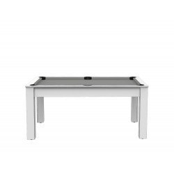Billard Texas 6 pieds convertible en table à manger 6 personnes Coloris blanc laqué tapis gris De Faugères