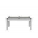 Billard Texas 6 pieds convertible en table à manger 6 personnes Coloris blanc laqué tapis gris De Faugères A011A026A038A074