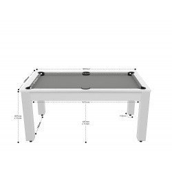 Billard Texas 6 pieds convertible en table à manger 6 personnes Coloris blanc laqué tapis gris De Faugères