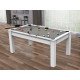 Billard Texas 6 pieds convertible en table à manger 6 personnes Coloris blanc laqué tapis gris De Faugères A011A026A038A074