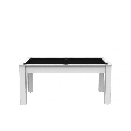 Billard Texas 6 pieds convertible en table à manger 6 personnes Coloris blanc laqué tapis noir De Faugères A011A027A039A074