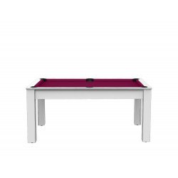 Billard Texas 6 pieds convertible en table à manger 6 personnes Coloris blanc laqué tapis prune De Faugères