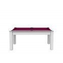 Billard Texas 6 pieds convertible en table à manger 6 personnes Coloris blanc laqué tapis prune De Faugères A011A028A040A074