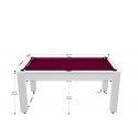 Billard Texas 6 pieds convertible en table à manger 6 personnes Coloris blanc laqué tapis prune De Faugères