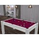 Billard Texas 6 pieds convertible en table à manger 6 personnes Coloris blanc laqué tapis prune De Faugères A011A028A040A074