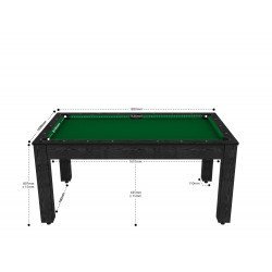 Billard Texas 6 pieds convertible en table à manger 6 personnes Coloris noir boisé tapis vert De Faugères