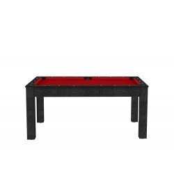 Billard Texas 6 pieds convertible en table à manger 6 personnes Coloris noir boisé tapis rouge De Faugères