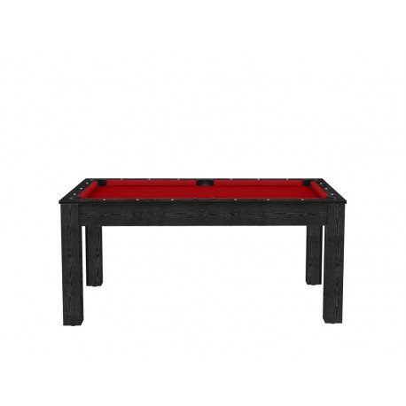 Billard Texas 6 pieds convertible en table à manger 6 personnes Coloris noir boisé tapis rouge De Faugères A013A025A037A079