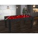 Billard Texas 6 pieds convertible en table à manger 6 personnes Coloris noir boisé tapis rouge De Faugères A013A025A037A079