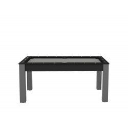 Billard Texas 6 pieds convertible en table à manger 6 personnes Coloris noir grainé tapis gris De Faugères