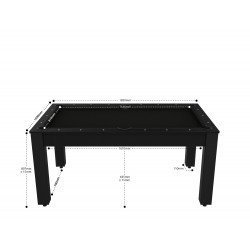 Billard Texas 6 pieds convertible en table à manger 6 personnes Coloris noir grainé tapis noir De Faugères
