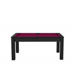 Billard Texas 6 pieds convertible en table à manger 6 personnes Coloris noir grainé tapis prune De Faugères