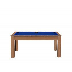Billard Texas 6 pieds convertible en table à manger 6 personnes Coloris hêtre boisé tapis bleu De Faugères