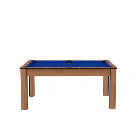 Billard Texas 6 pieds convertible en table à manger 6 personnes Coloris hêtre boisé tapis bleu De Faugères A015A024A036A077